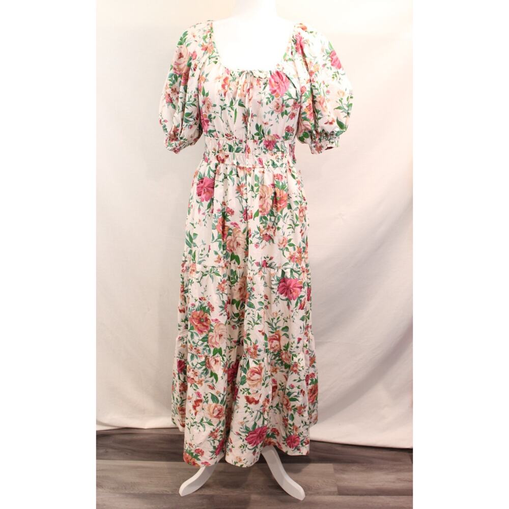 Anthropologie The Somerset Maxi Dress Womens XS Floral Neutral Motif Puff Sleeve